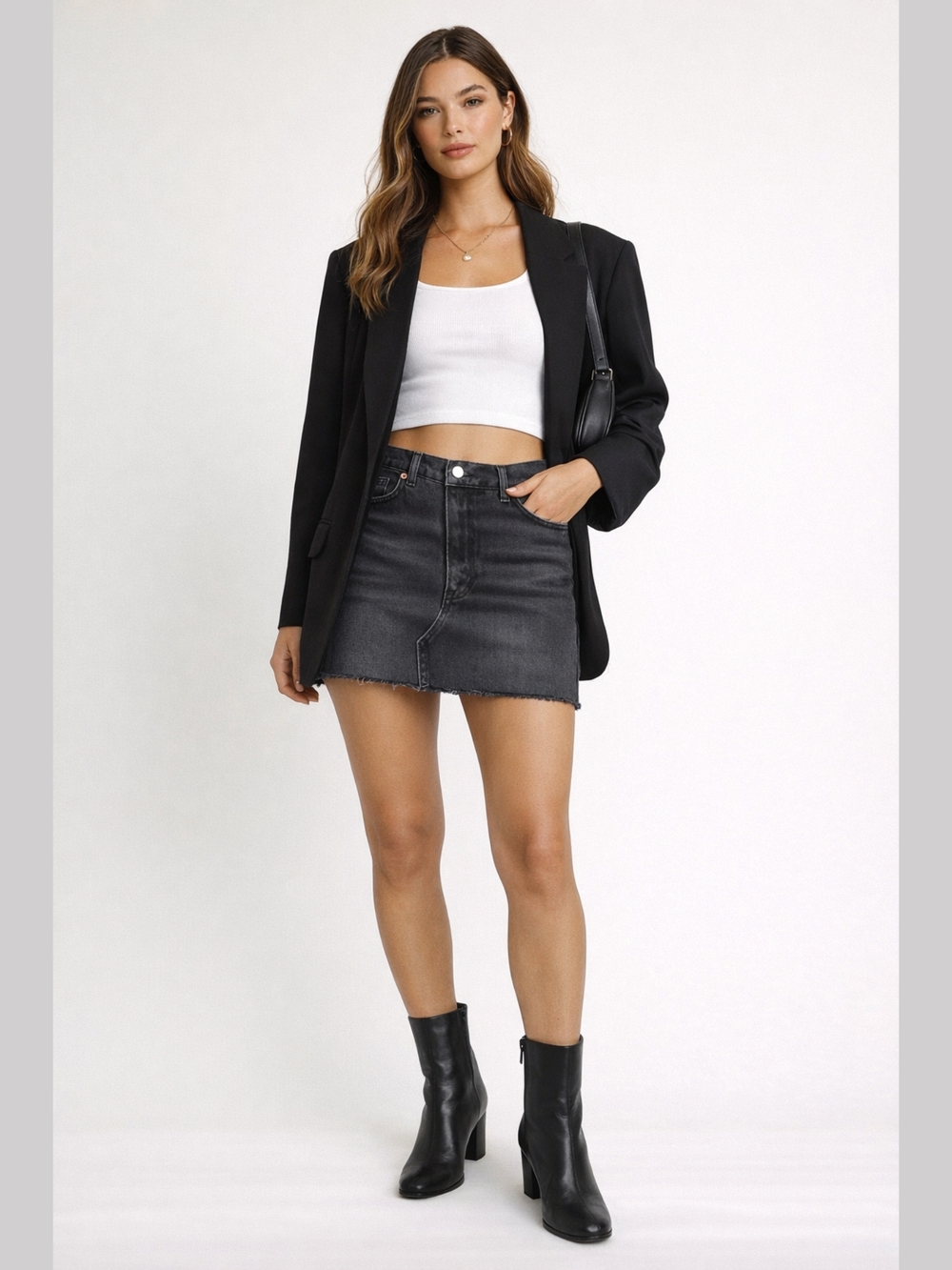 Reformation Upcycled Black Denim Mini Skirt Raw Hem Sz 29 Y2K